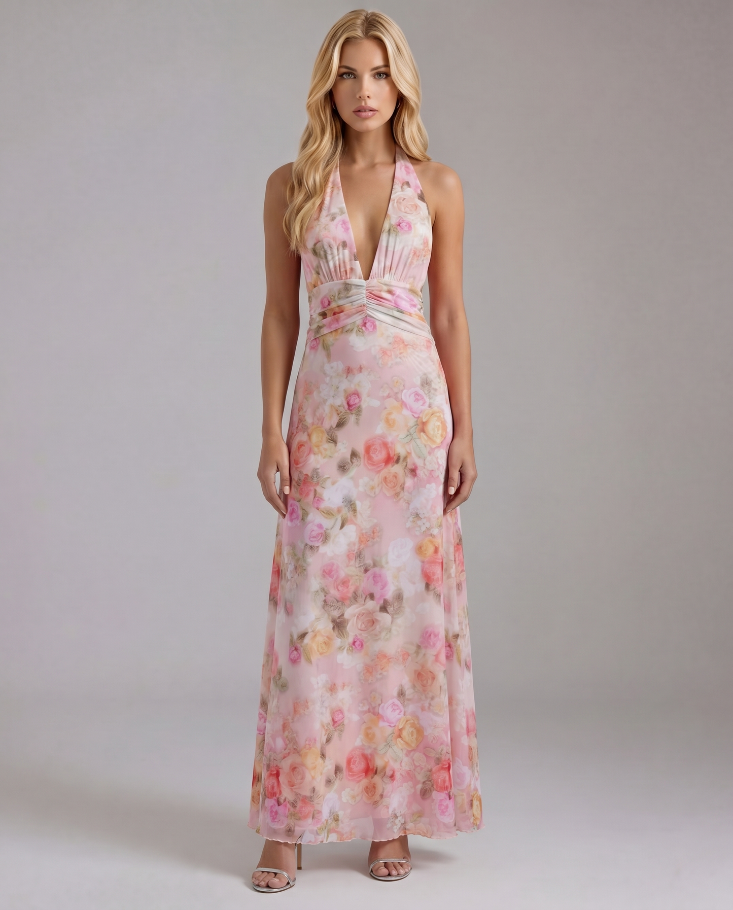 Sarah Plunge Maxi Dress - Pink