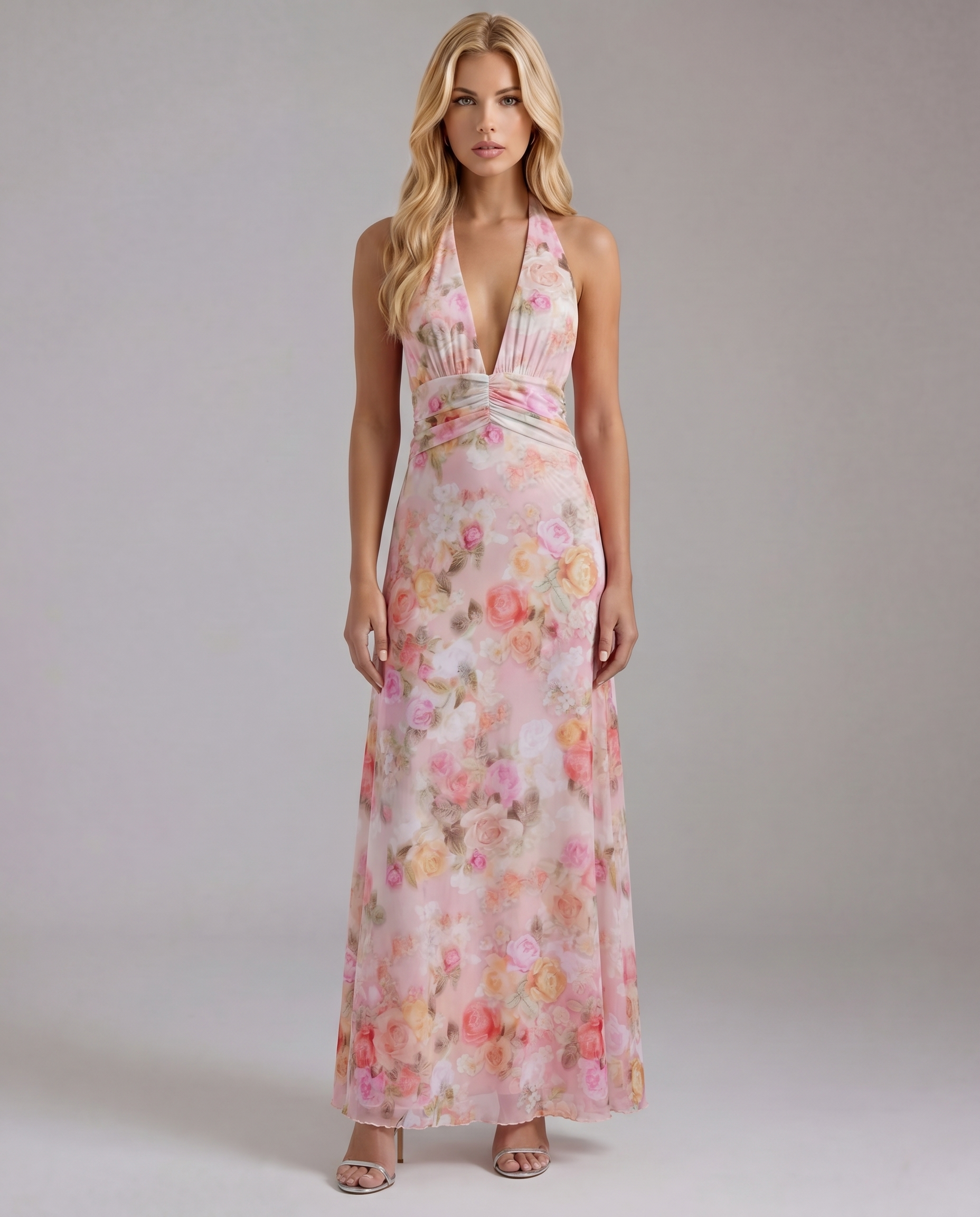 Sarah Plunge Maxi Dress - Pink