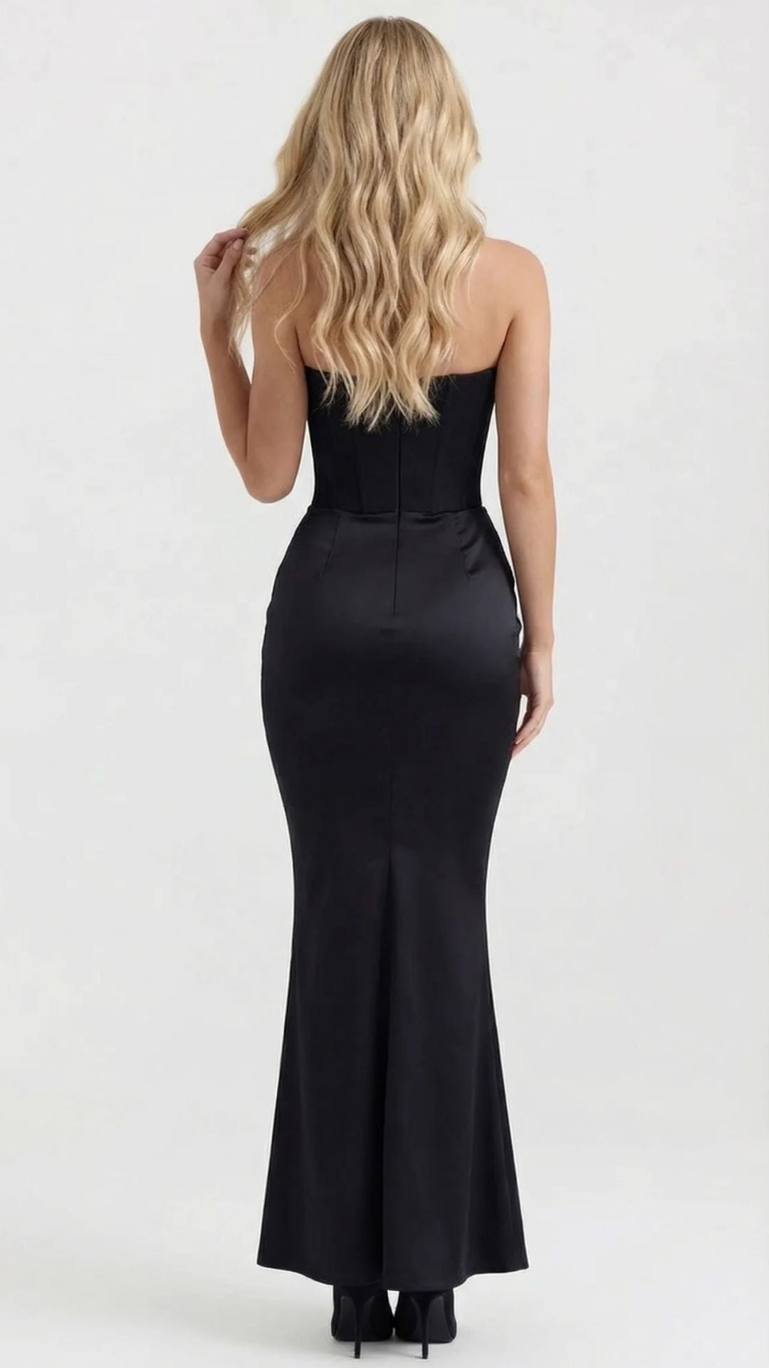 Scarlet Corset Strapless Maxi Dress - Black - M - Fashion