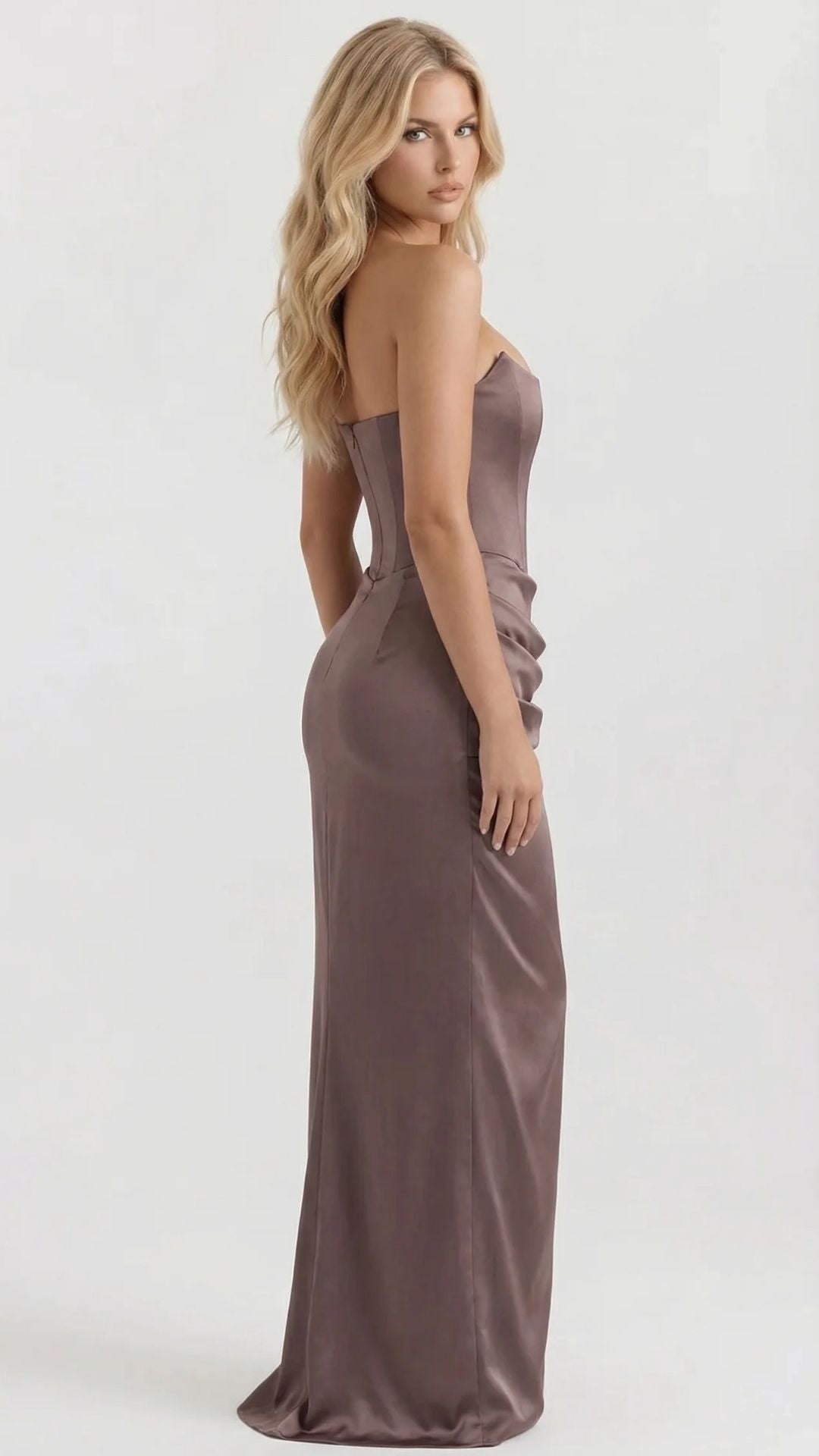 Scarlet Corset Strapless Maxi Dress - Brown