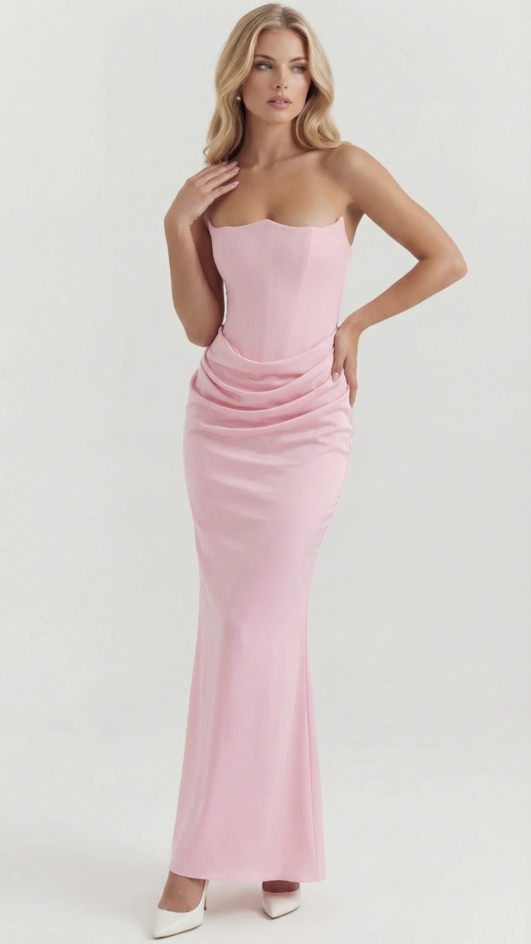 Scarlet Corset Strapless Maxi Dress - Pink
