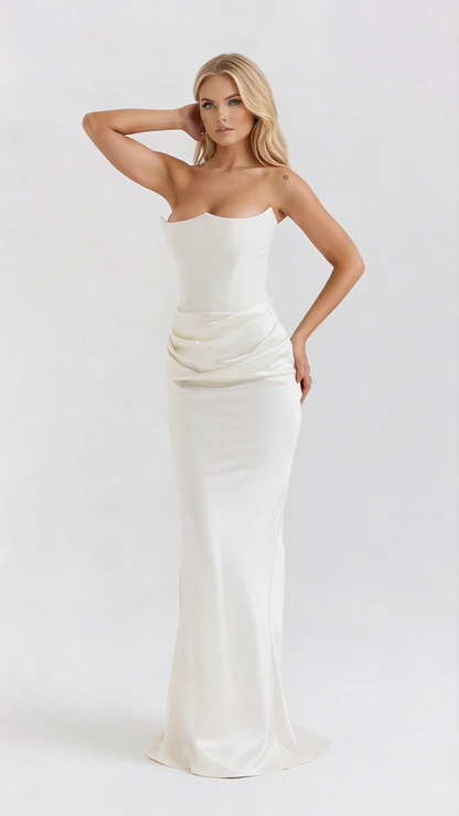 Scarlet Corset Strapless Maxi Dress - White