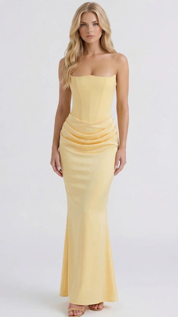 Scarlet Corset Strapless Maxi Dress Yellow graduation