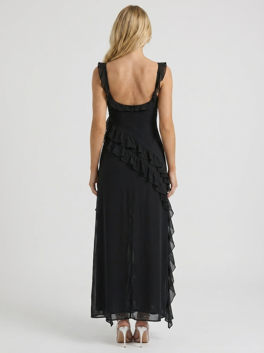Scarlet Ruffle Maxi Dress - Black