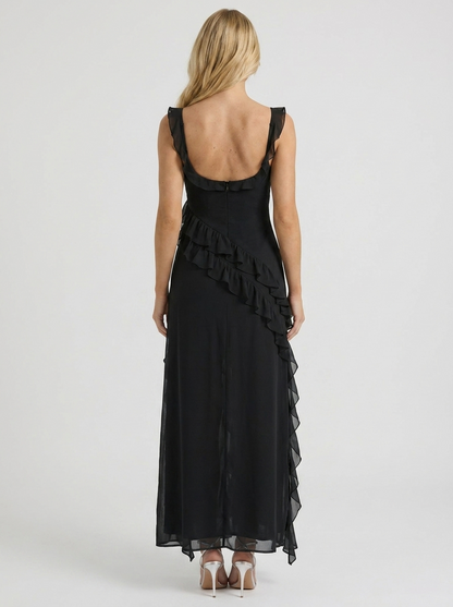 Scarlet Ruffle Maxi Dress - Black
