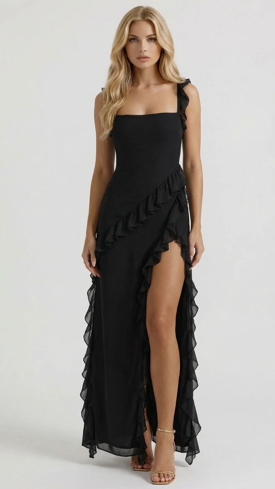 Scarlet Ruffle Maxi Dress - Black