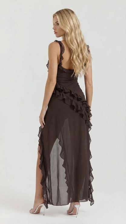 Scarlet Ruffle Maxi Dress - Brown