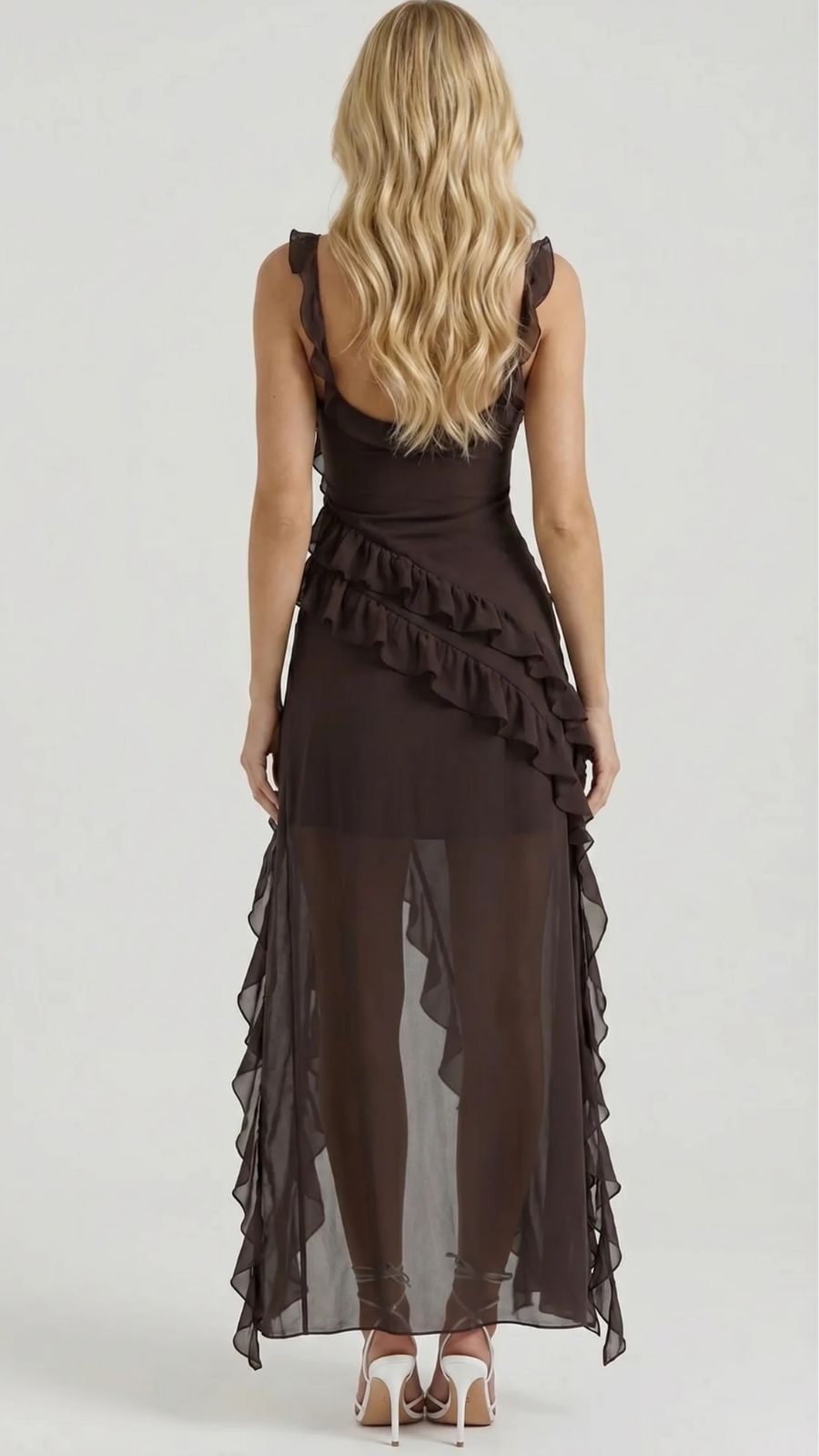 Scarlet Ruffle Maxi Dress - Brown