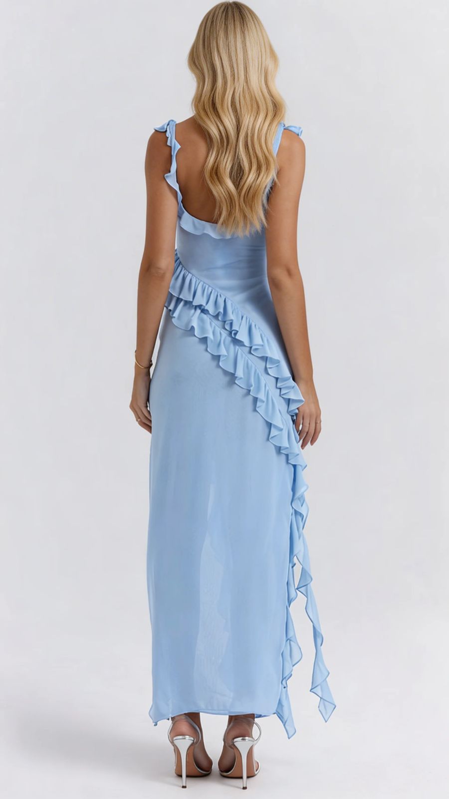 Scarlet Ruffle Maxi Dress - Light Blue