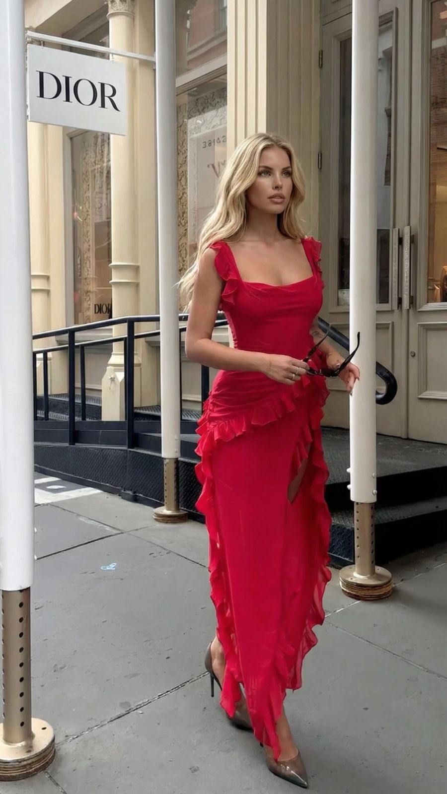 Scarlet Ruffle Maxi Dress - Red