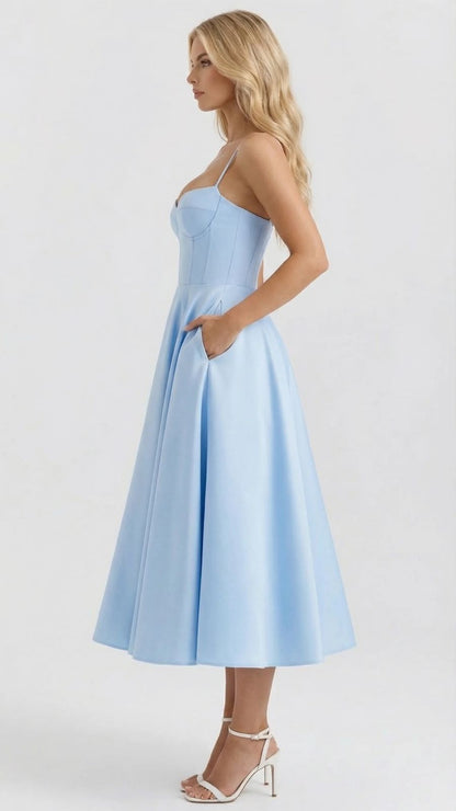 Selene Sweetheart Midi Dress - Light Blue