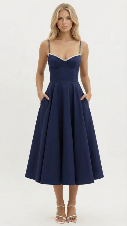 Selene Sweetheart Midi Dress - Navy