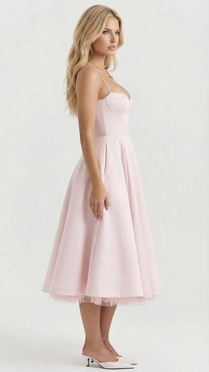 Selene Sweetheart Midi Dress - Pink