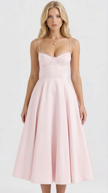 Selene Sweetheart Midi Dress - Pink
