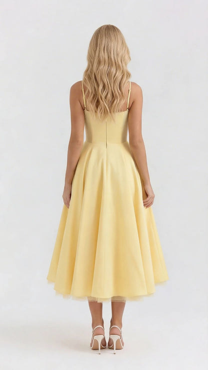 Selene Sweetheart Midi Dress - Yellow
