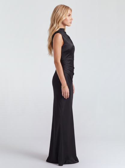Selma Mockneck Maxi Dress - Black