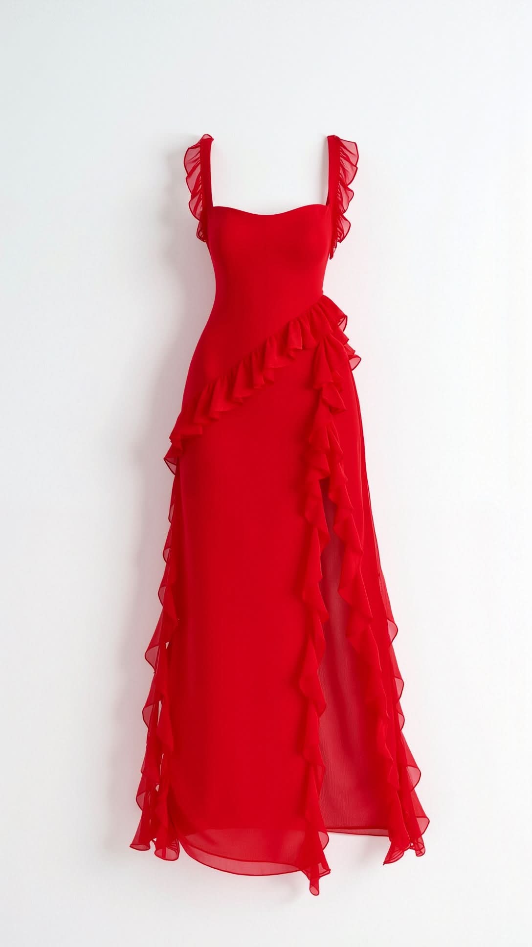 red ruffle maxi dress Seraphina Ruffle Maxi Dress, Red / L