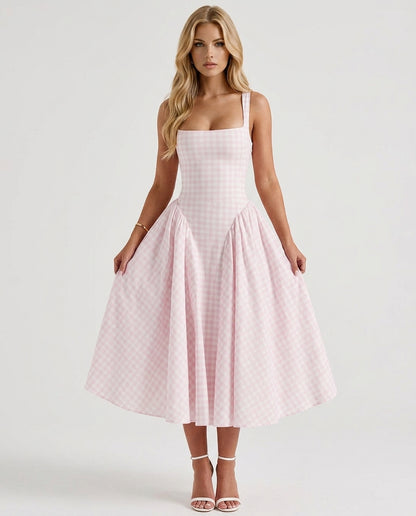 Sherrie Gingham Midi Dress - Blush
