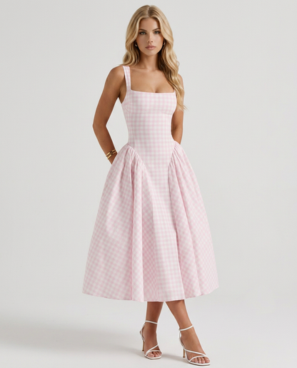 Sherrie Gingham Midi Dress - Blush