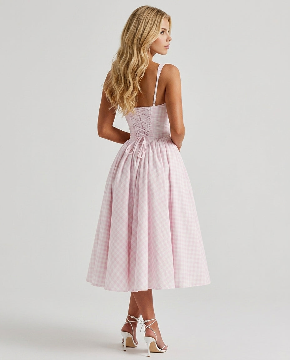 Sherrie Gingham Midi Dress - Blush