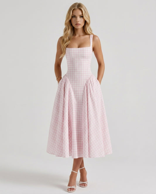 Sherrie Gingham Midi Dress - Blush