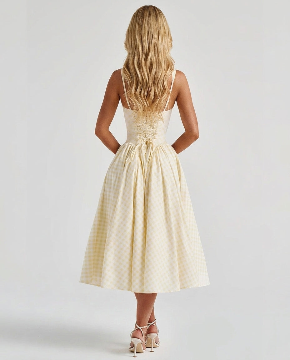Sherrie Gingham Midi Dress - Butter Yellow