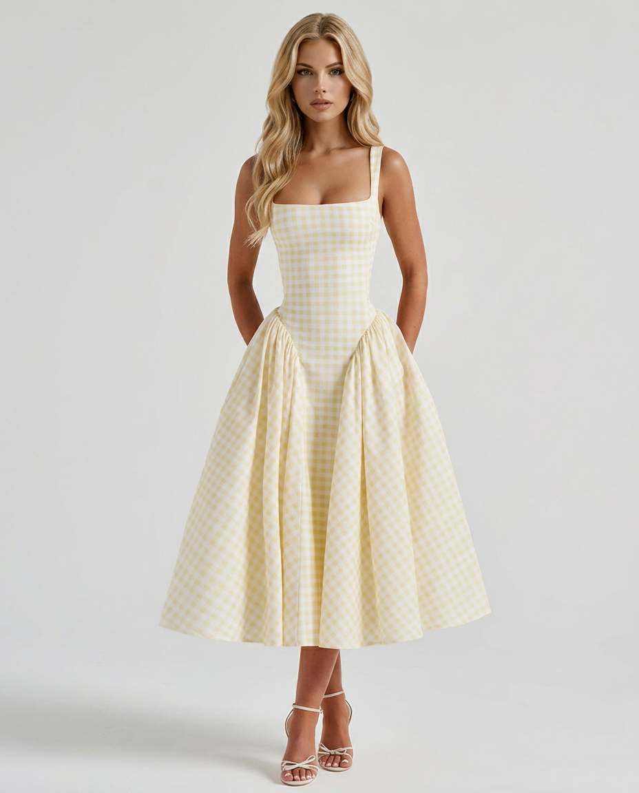 Sherrie Gingham Midi Dress - Butter Yellow
