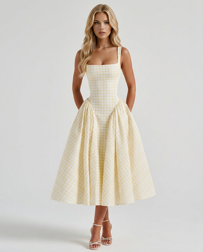 Sherrie Gingham Midi Dress - Butter Yellow