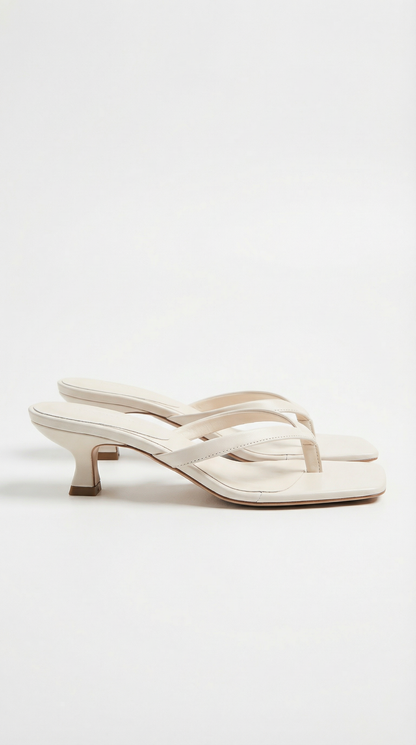 Simone Strappy Kitten Heel Mule Sandals - Beige