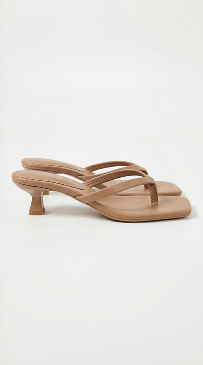 Simone Strappy Kitten Heel Mule Sandals - Tan