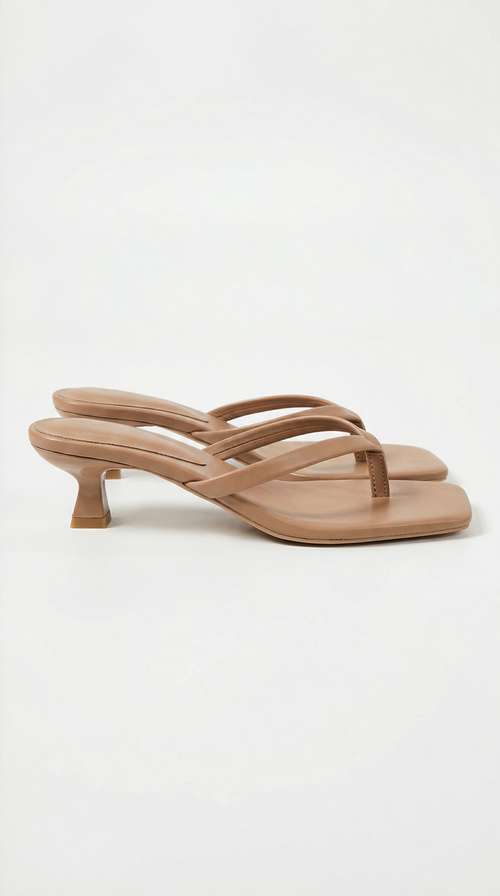 Simone Strappy Kitten Heel Mule Sandals - Tan