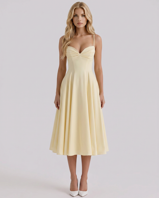 Solana Sweetheart Midi Dress - Yellow