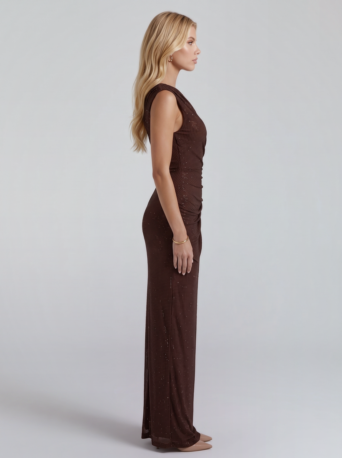 Solange Ruched Maxi Dress - Brown