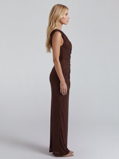 Solange Ruched Maxi Dress - Brown