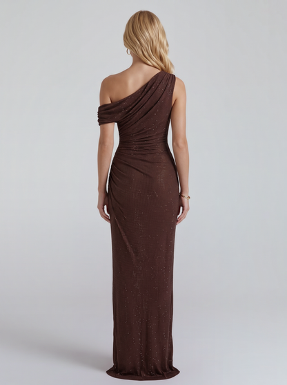 Solange Ruched Maxi Dress - Brown