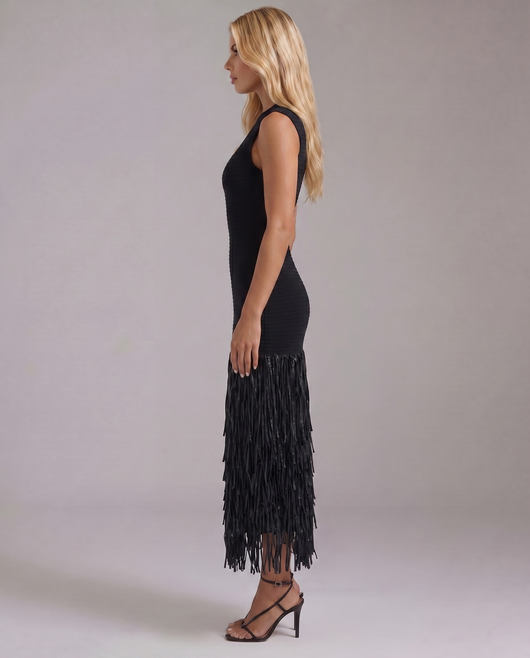 Stella Fringe Midi Dress - Black