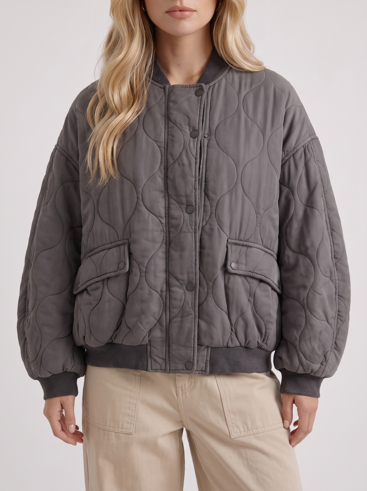 Tabitha Quilted Bomber - Charcoal