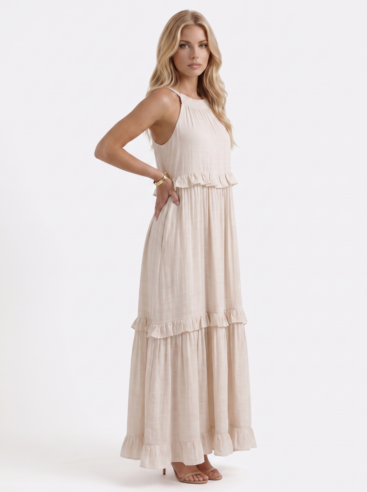 Thea Tiered Maxi Dress - Apricot