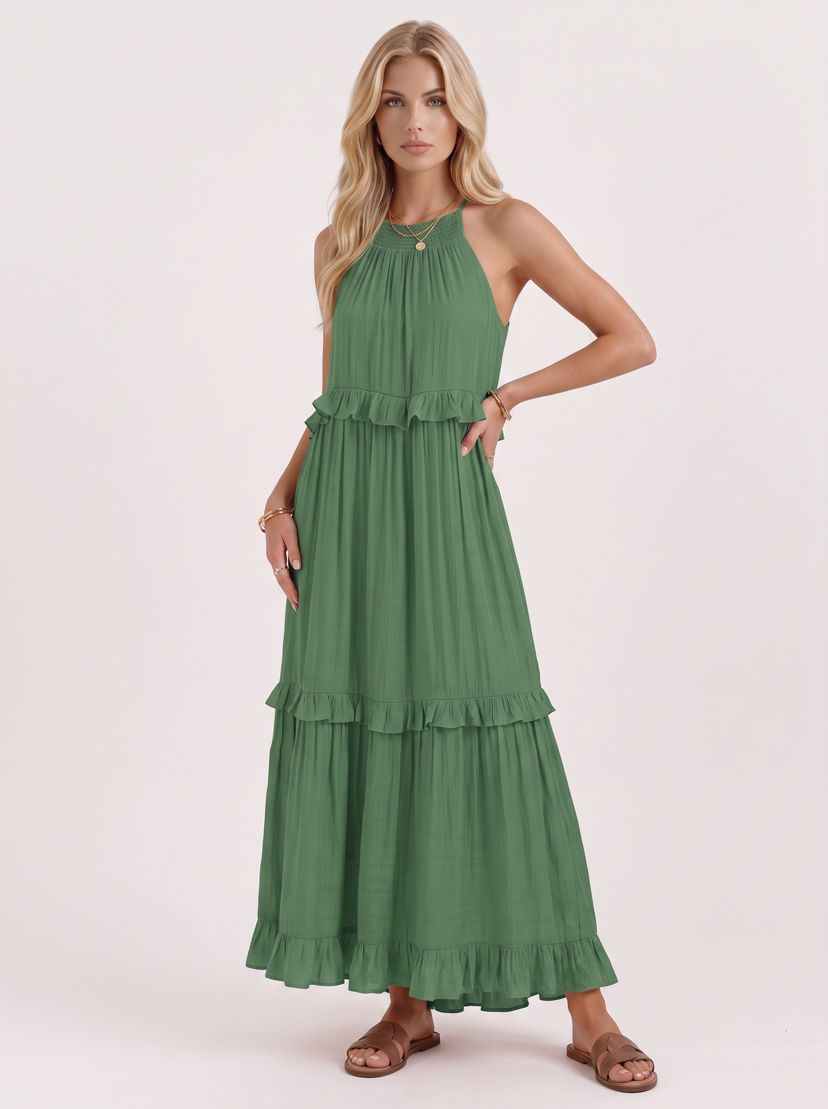 Thea Tiered Maxi Dress - Green