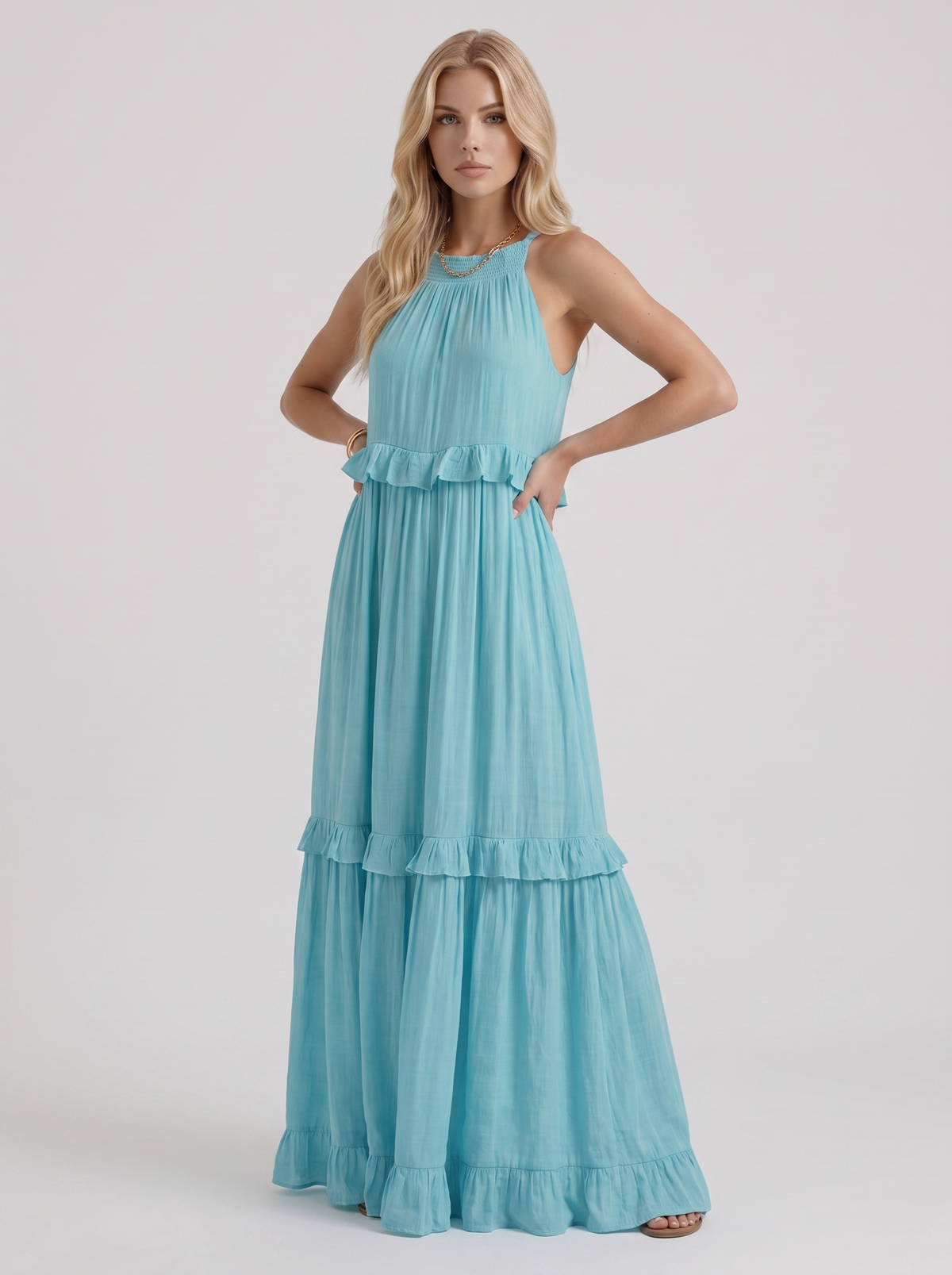 Thea Tiered Maxi Dress - Light Blue