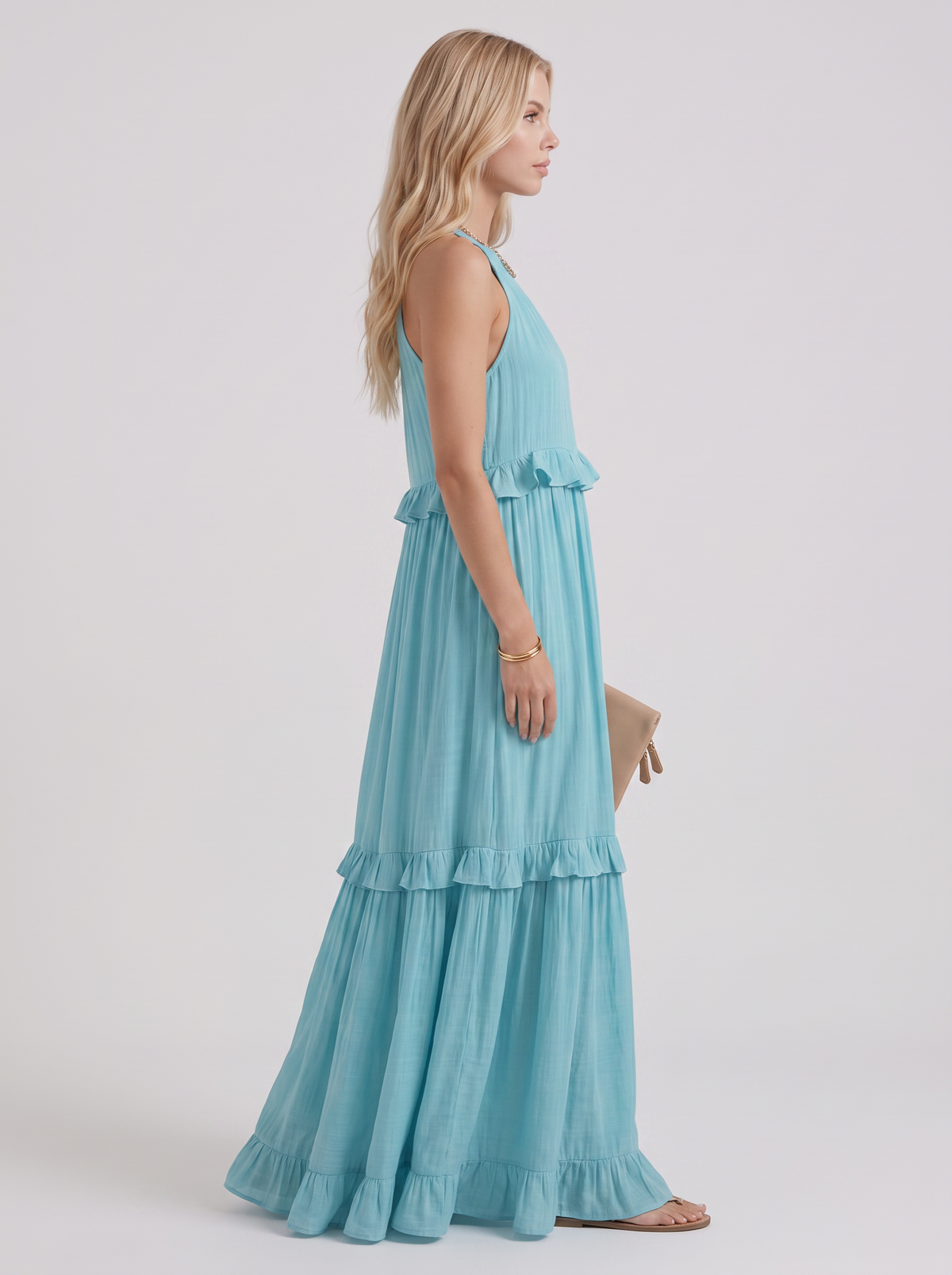 Thea Tiered Maxi Dress - Light Blue