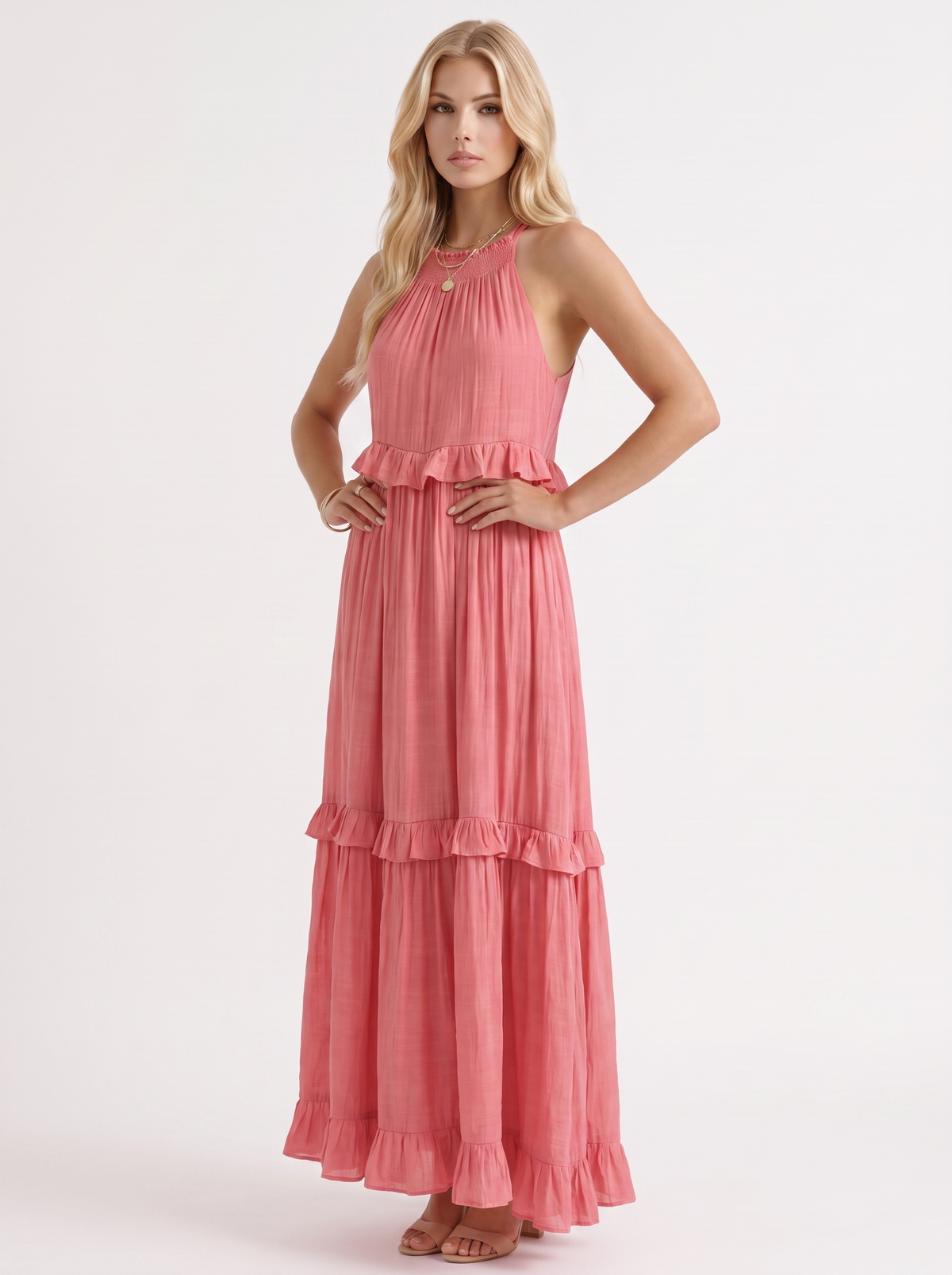Thea Tiered Maxi Dress - Pink