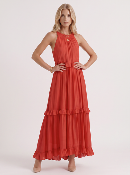 Thea Tiered Maxi Dress - Red