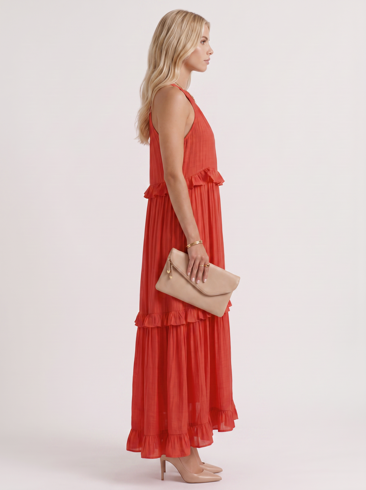 Thea Tiered Maxi Dress - Red