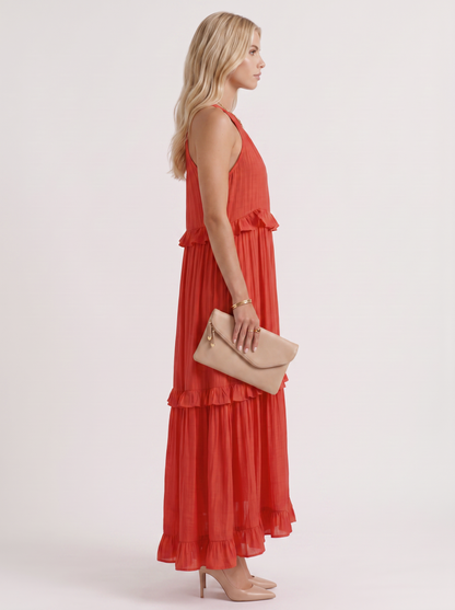 Thea Tiered Maxi Dress - Red