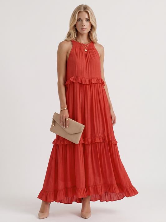 Thea Tiered Maxi Dress - Red