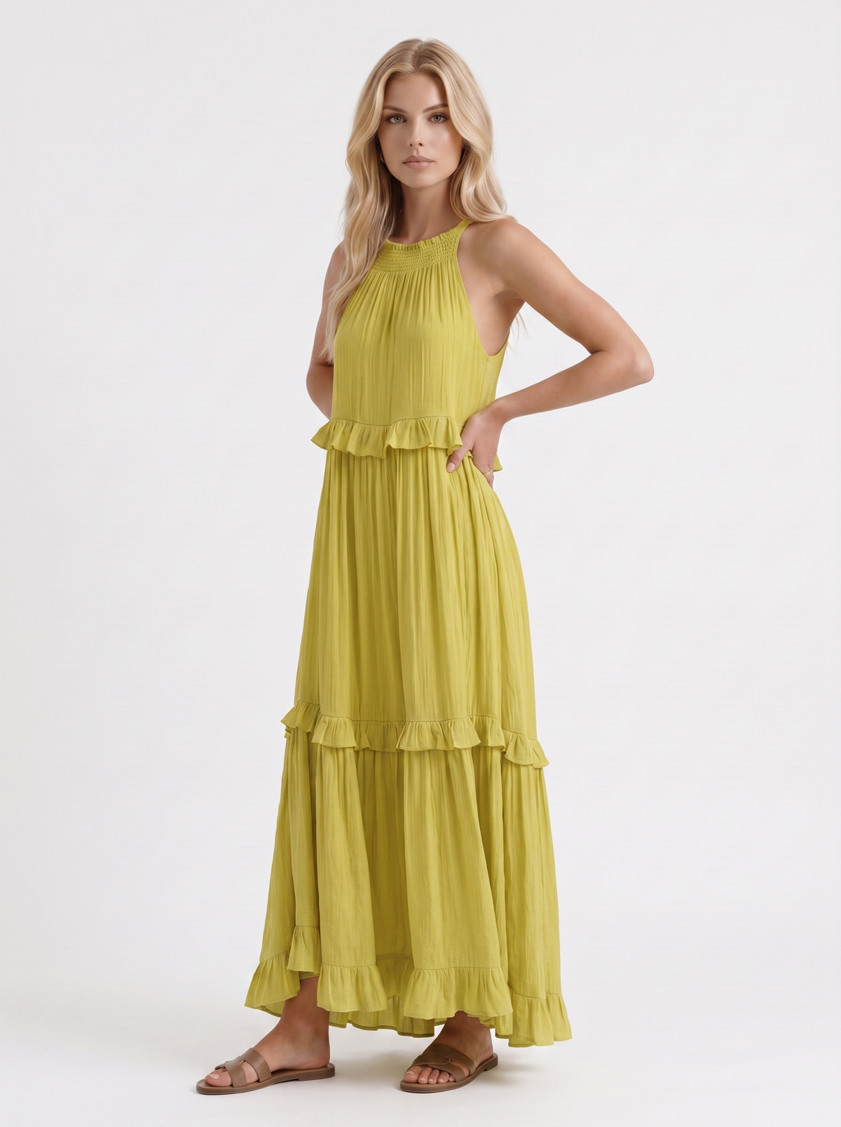 Thea Tiered Maxi Dress - Yellow