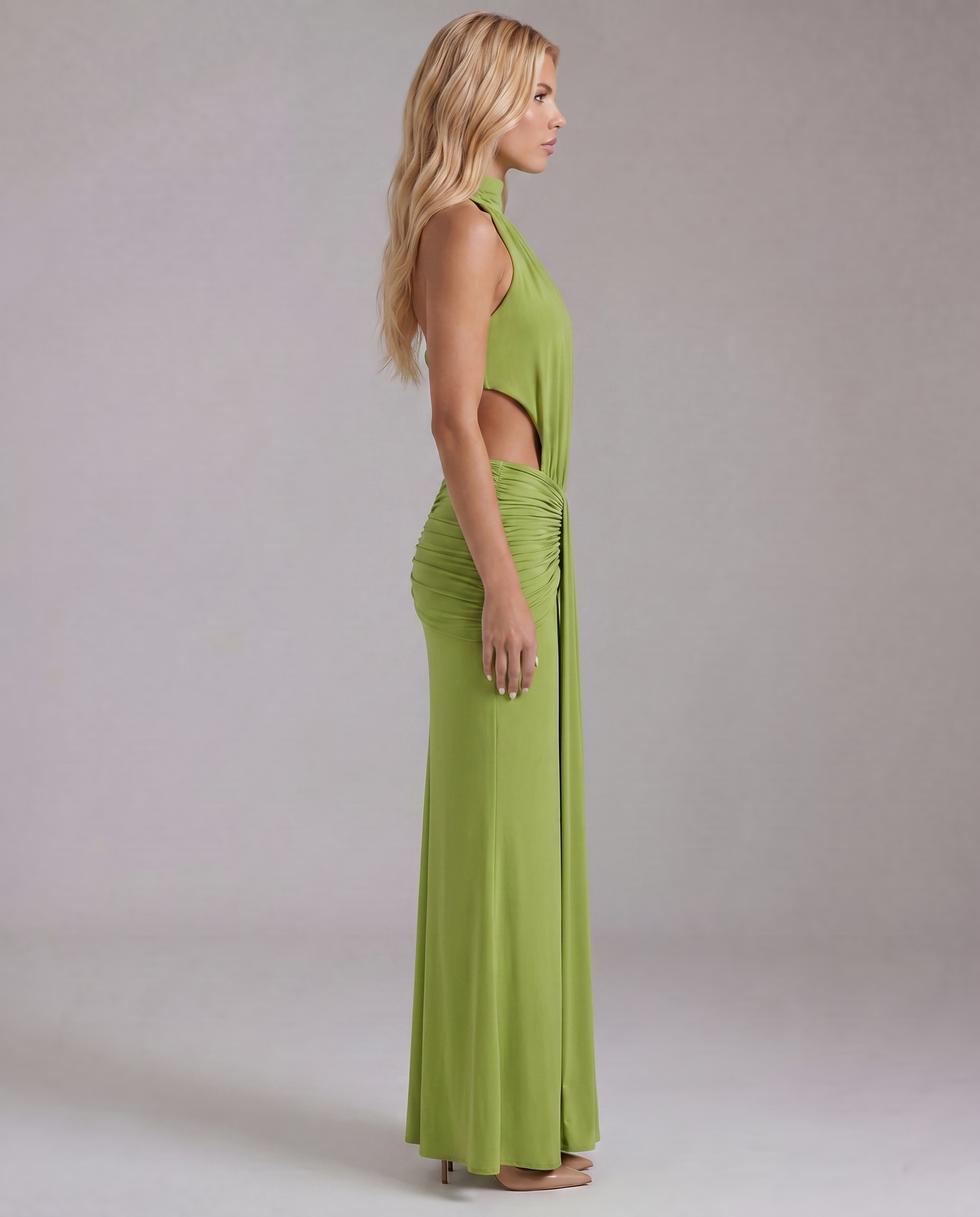 green scrunch dress Glamorous Disposition Emerald Green Ruched Maxi Dress