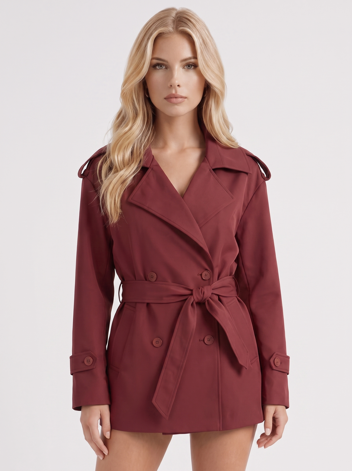 Una Belted Trench - Burgundy