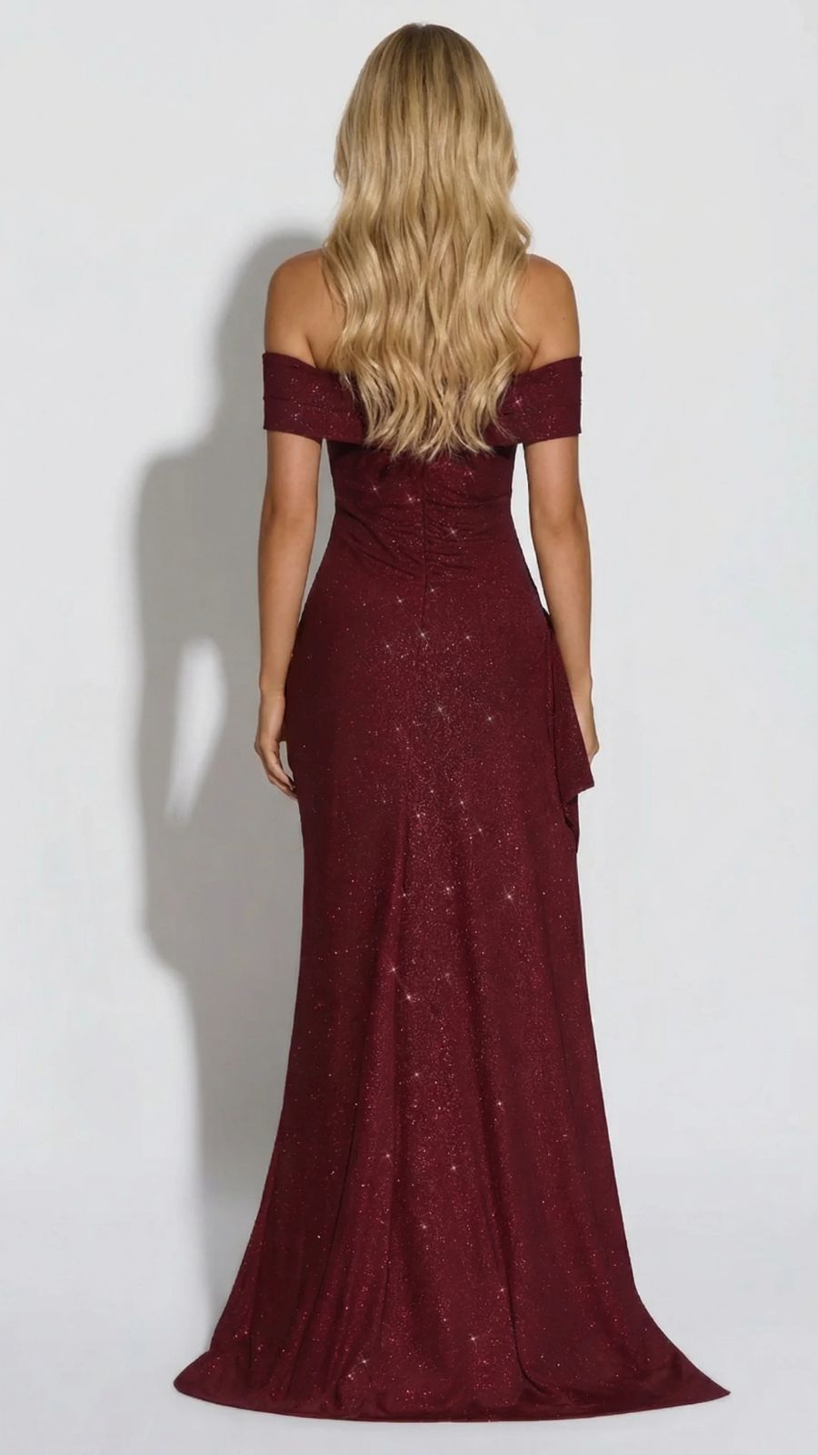 Women's Red Sequin Ruched Off-Shoulder Wedding Guest Maxi Dress – Kaylas Collectives